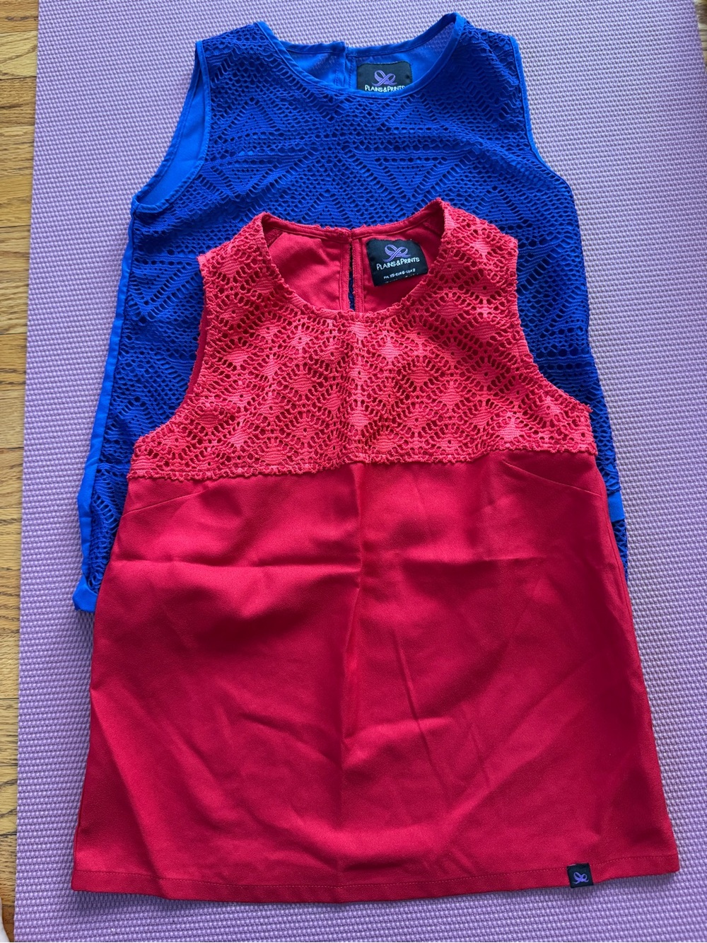 Red and Blue Lace Yoke Tank Top Bundle of two